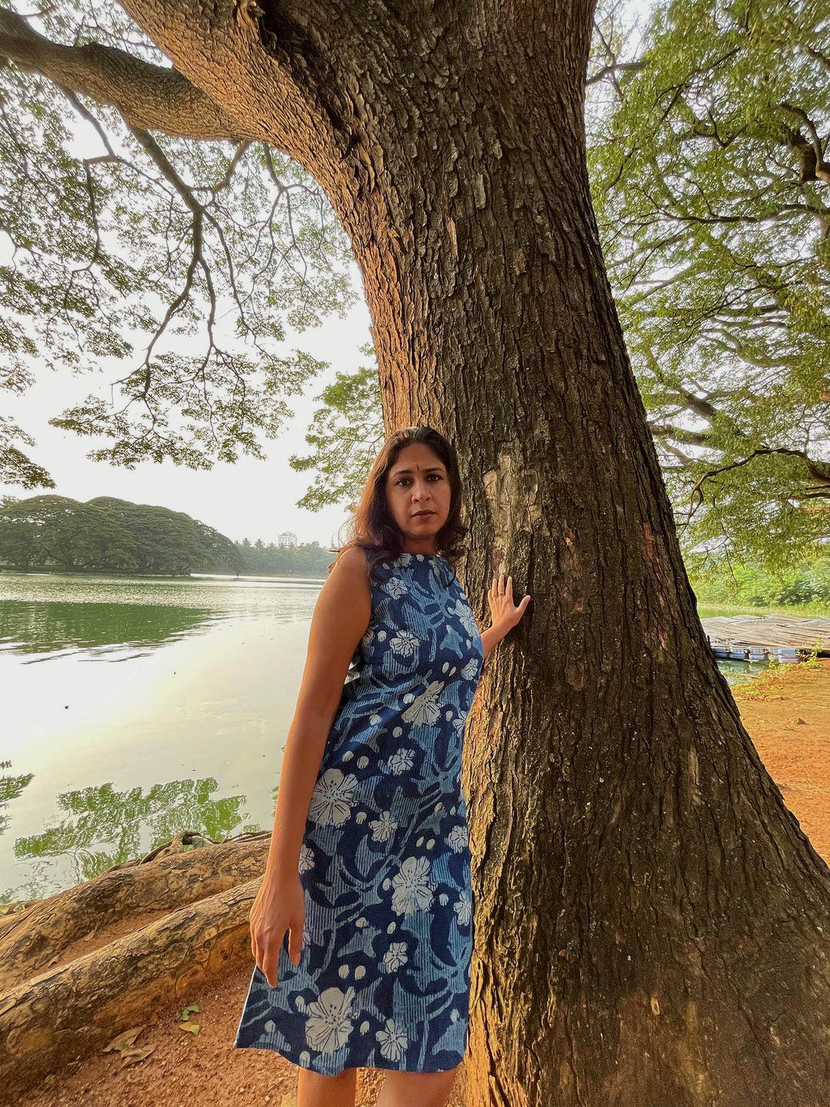 Indigo Phool Short Dress // Block Print Mulmul