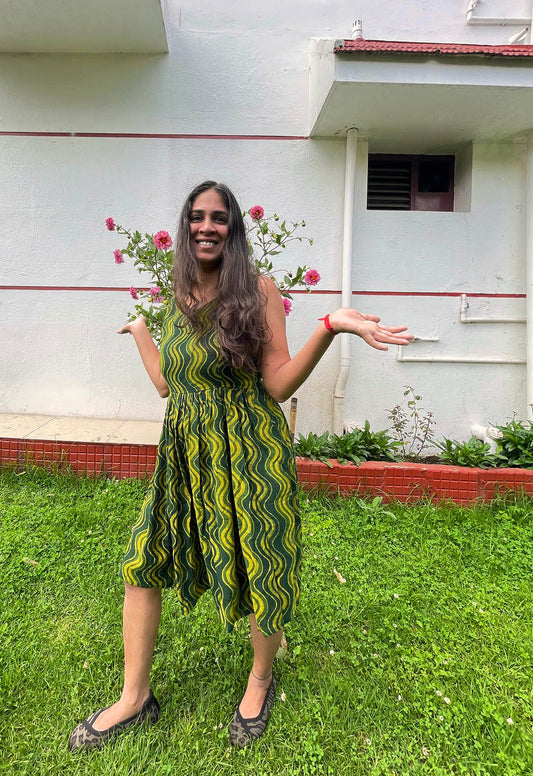 Jhilmil Frill Frock // Ajrakh Block Printed