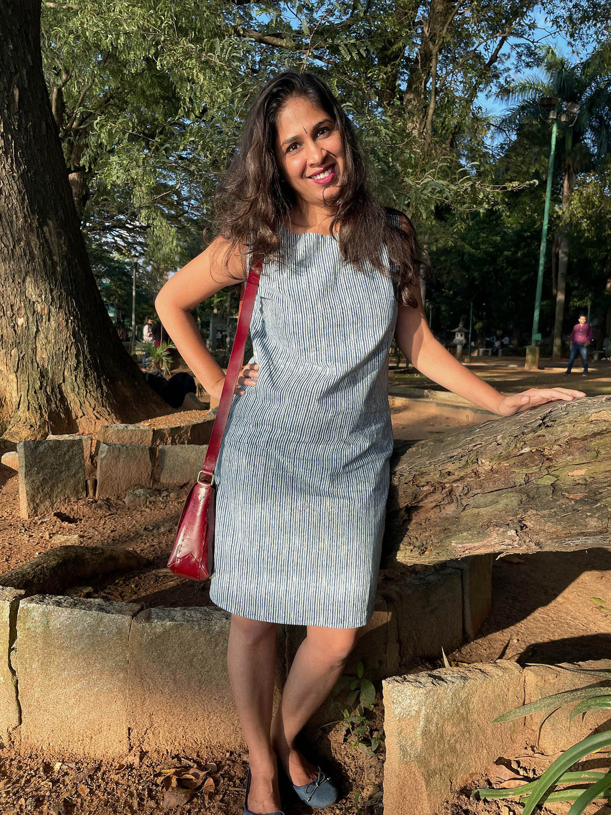 Indigo Striped Short Dress // Block Print Mulmul