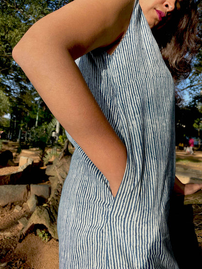 Indigo Striped Short Dress // Block Print Mulmul