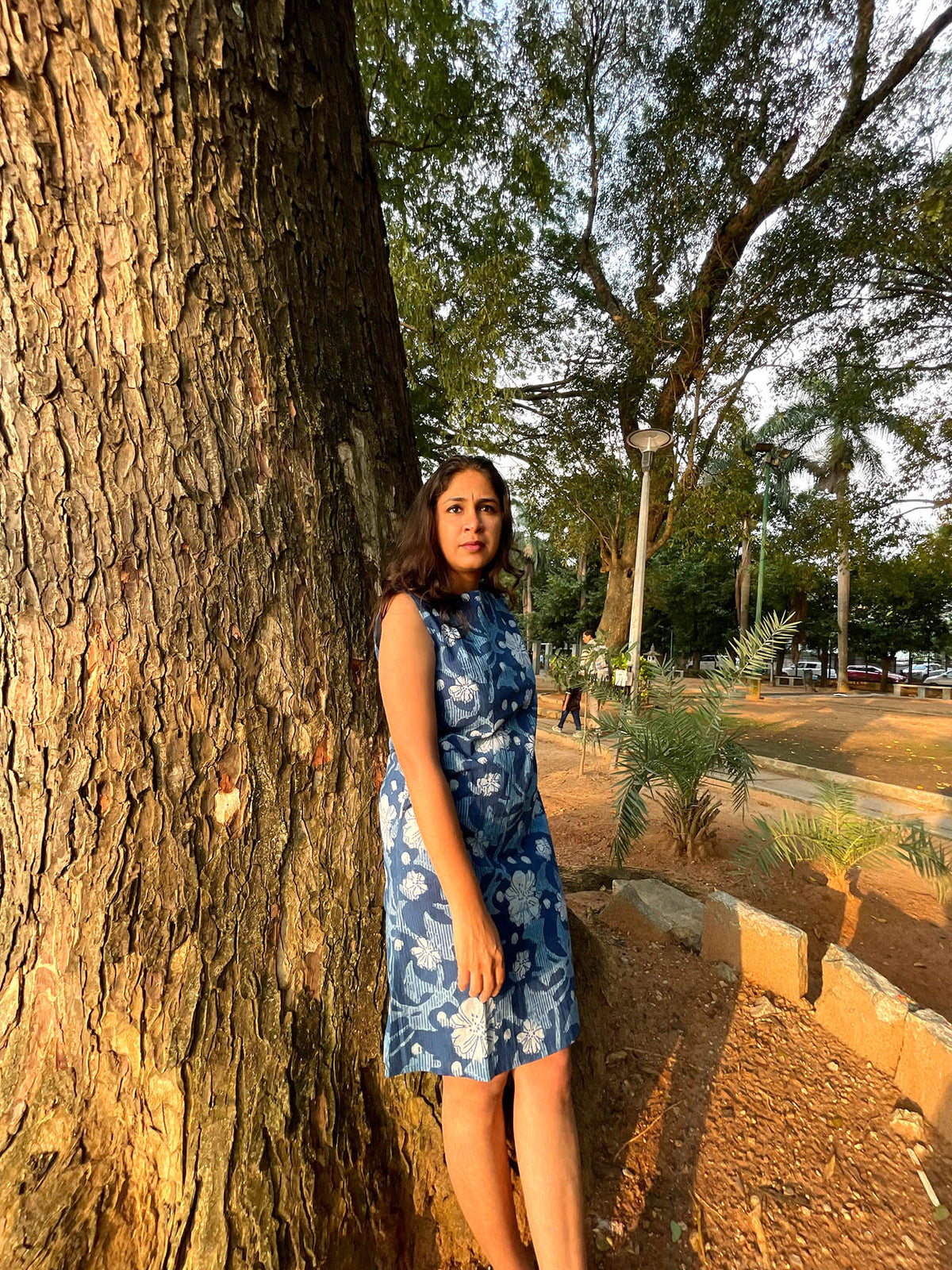 Indigo Phool Short Dress // Block Print Mulmul