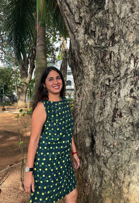 Polka Short Dress // Block Printed Mulmul