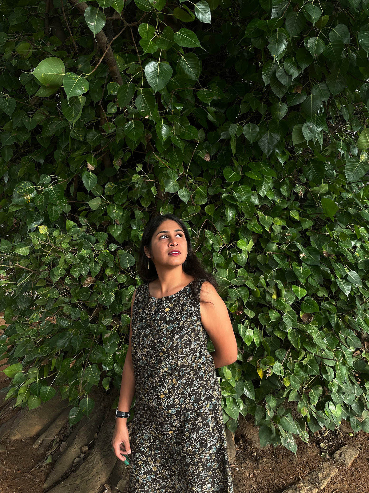 Olive Line Dress // Block Print Mulmul