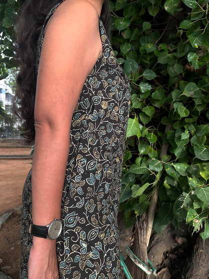 Olive Line Dress // Block Print Mulmul