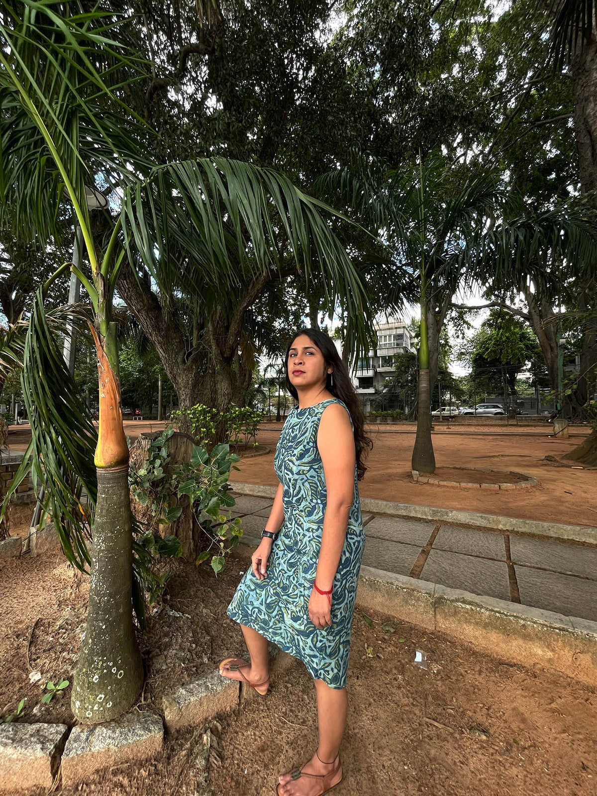 Mor Marbling line dress // Block Print Mulmul
