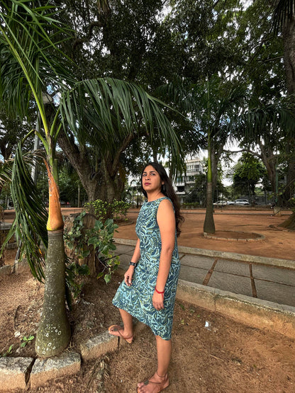 Mor Marbling line dress // Block Print Mulmul