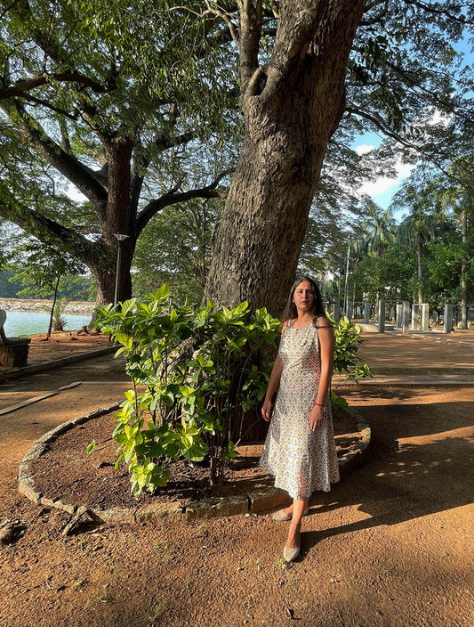 Oyster Kali Dress // Kantha Block Print