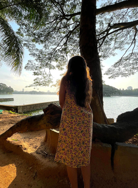 Cherry Blossom Line Dress // Block Print Mulmul